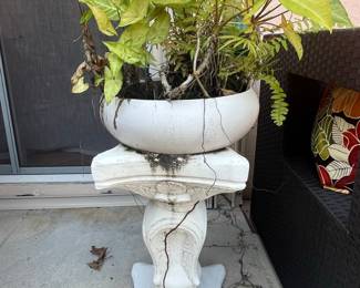 Cracked White Pedestal Urn Planter