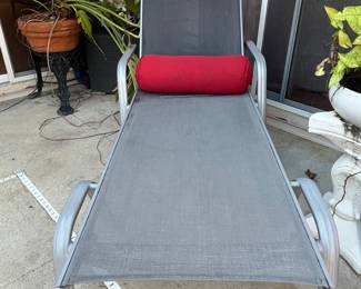 Aluminum Frame Mesh Chaise Lounge with Red Bolster Pillow