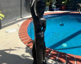 African Tribal Figure Sculpture with Drum