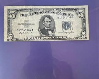 1953 Five Dollar Silver Certificate