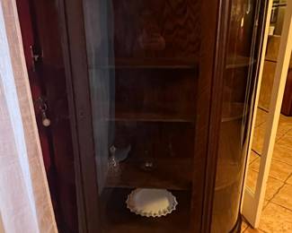 Antique Oak Curved Glass Curio Cabinet