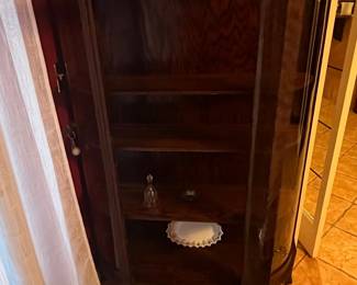 Antique Oak Curved Glass Curio Cabinet