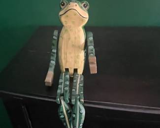 Articulated Hand-Painted Wooden Frog Figurine