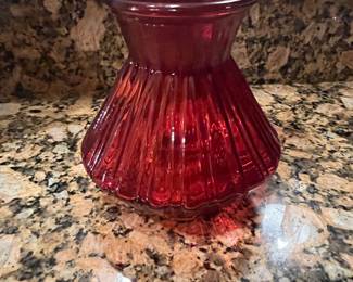 Vintage Red Atomic Style Ribbed Glass Vase