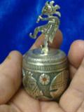Carved cast Navajo KOKOPELLI sterling silver trinket box, carved cast.
number 8 turquoise and coral and lapis inlay. Signed. 6 3/4 ozs.