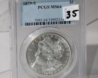 1879 S Morgan Silver Dollar graded MS64 by PCGS