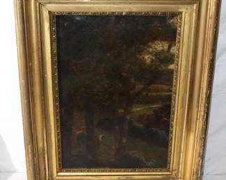 19th Century Oil on Canvas Landscape with Cow Painting is dark could use a good cleaning. In Period Frame
27" X 20"