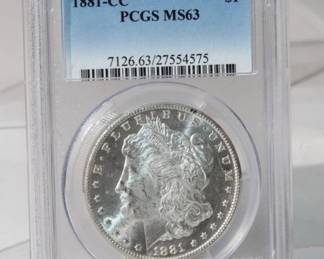 1881 CC Morgan Silver Dollar PCGS Graded MS63