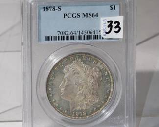 1878 S Morgan Silver Dollar graded MS64 by PCGS