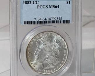 1882 CC Morgan Silver Dollar PCGS Graded MS64