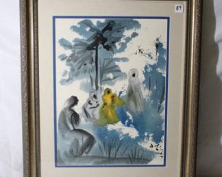 Salvador Dali "So Boaz took Ruth and she became his wife. And he went in unto her, the Lord gave her conception, and she bore a son." Lithograph in colors on handmade paper, 1967- 1969, signed and dated, sheet size: 13 1/4 x 19 inches with COA
