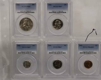 1951 Graded 5pcs Coin Set including PR 66 Half Dollar, PR 67 Quarter, PR 67 Dime, PR 67 Nickel, PR 66 Penny