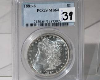1881 S Morgan Silver Dollar graded MS64 by PCGS