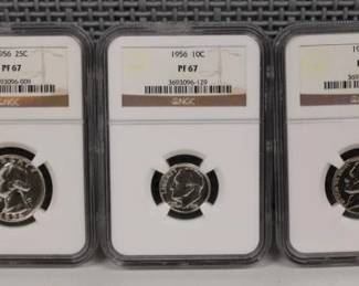 1956 Graded 5pcs Coin Set Including: Type 2 Half Dollar PF 67, PF 67 Quarter, PF 67 Dime, PF 67 Nickel, PF 67 Penny