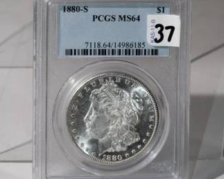 1880 S Morgan Silver Dollar graded MS64 by PCGS
