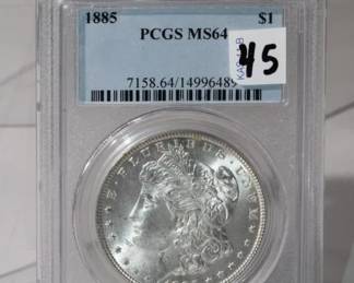 1885 Morgan Silver Dollar graded MS64 by PCGS