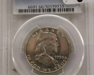 1950 Franklin half Dollar graded PCGS PR66