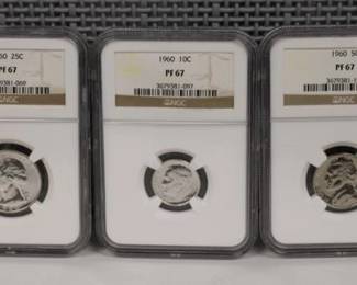 1960 Graded Coin Set Including: PF 67 Half Dollar, PF 67 Quarter, PF 67 Dime, PF 67 Nickel, PF 67 Penny, Penny Large Date PF 67