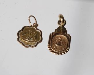 2 - 14kt yellow gold Religious Pendant; charms, 1 is round, 2 is oval total weight or both is .9 grams both for one money