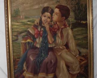 Oil on Canvas "Young Love" by Posada Francisco Posada Moreno
Born: 1883 - Madrid, Spain
Died: 1912 - Oviedo, Spain