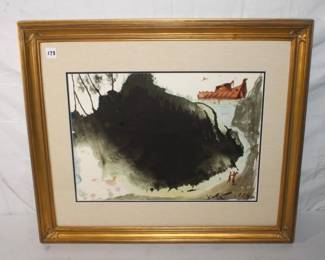 Salvador Dali: Flood on Earth Lithograph Framed size: 24" X 27 1/4"