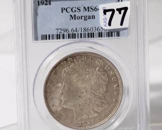 1921 Morgan Silver Dollar graded MS64 by PCGS