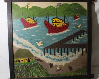 J. ALBERTO VARGAS (1896 - 1982) OIL on Board Gulf of Nicoya Puntarenas Costa Rica..
Known for: Pin-up girl illustrations
Name variants: Joaquin Alberto Vargas y Chavez