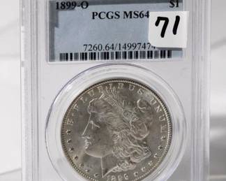 1899 O Morgan Silver Dollar graded MS64 by PCGS