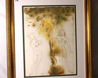 Salvador Dali, " On the tree of the knowledge of good and evil , thous shall not eat. For in it: for in the day that you eat of it you shall surley die." Lithograph in colors on handmade paper, 1967- 1969, signed and dated, sheet size: 13 1/4 x 19 inch