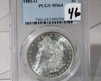 1885 O Morgan Silver Dollar graded MS64 by PCGS