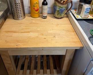 Butcher Block Kitchen Cart, 2 Tier Shelf