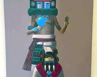Painted Hemis kachina on canvas, signed Fred Cleveland (Navajo/Dine)