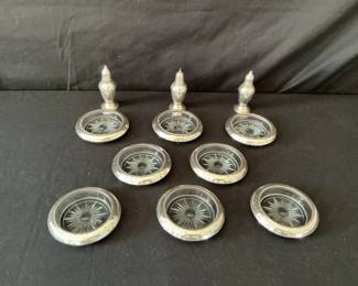 Sterling Silver Coasters And Salt Shakers