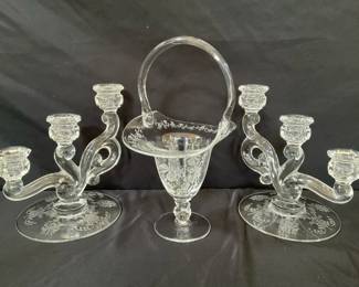  03 Heisey Orchid Candlesticks Basket 