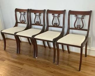 05 Set Of 4 Lyre Back Upholstered Chairs