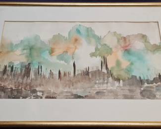 Modern Abstract Horizontal Cityscape Watercolor. 