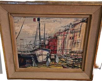 Michel-Marie-Poulain (1906-1991). Oil on Masonite "Port Francais"