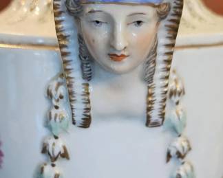 Meissen Porcelain Covered Potpourri Vase with Figural Maiden Formed Handles.