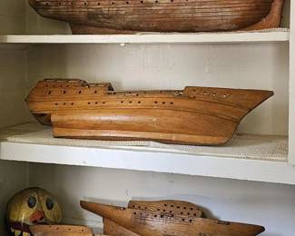 Early 20th century Folk Art Hand Carved Wooden Boats.