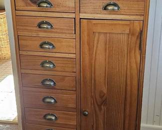 Standing Oak Apothecary Cabinet.