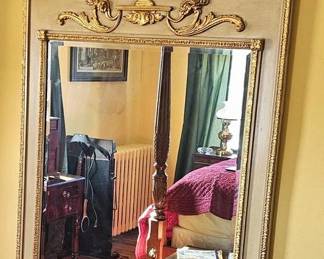 Large French Carved Neoclassical Style Trumeau Mirror.