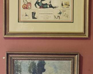 19th century "The Giant and His Seven League Boots" by Nataniel Currier. Bottom: Early 20th century American Impressionist School oil on canvass landscape scene.