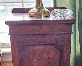  Antique burl walnut pedestal table, circa third quarter 19th century.