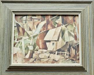 Mid 20th century oil on board Abstract Painting.