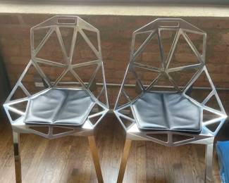 Konstantin Grcic Polished Aluminum Stacking Chairs With Leather Seat