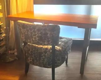 Industrial Wood  Metal Desk W Upholstered Chair  Floor Lamp