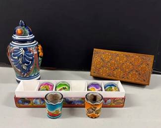 Travel Souvenirs Mexican Jar, Polish Box  Aruba Shot Glasses