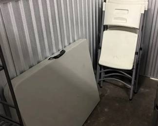 6 HeavyDuty Plastic Chairs  Two Matching Tables