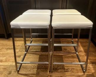 4 Room  Board White Leather  Chrome Counter Stools
