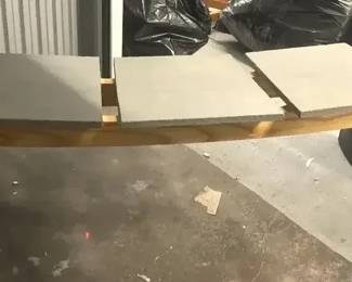 3Seat Stone Bench W  Cherry Wood Legs